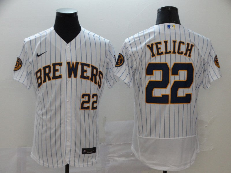 Men's Milwaukee Brewers #22 Christian Yelich White Jersey
